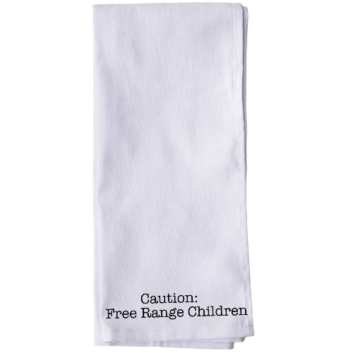 Caution Free Range Children Tea Towel