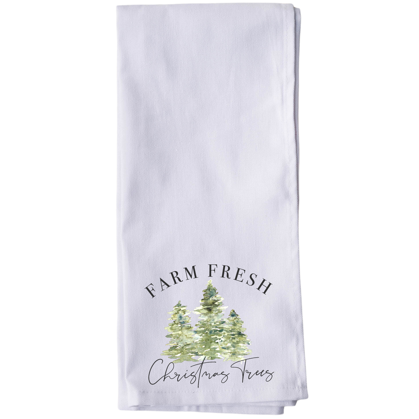 Watercolor Farm Fresh Christmas Trees Tea Towel